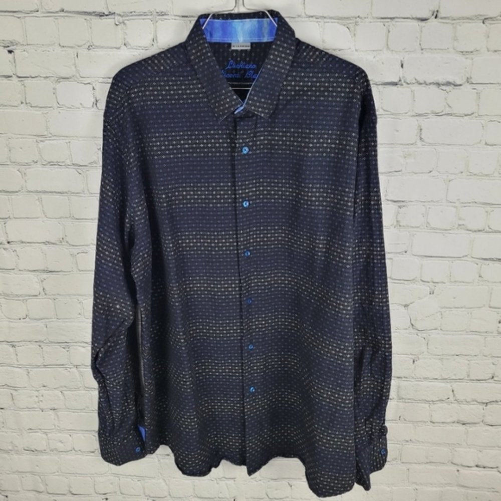 Luchiano Visconti Black 2 Ply Mercerized Cotton Flip Cuff Dress Shirt